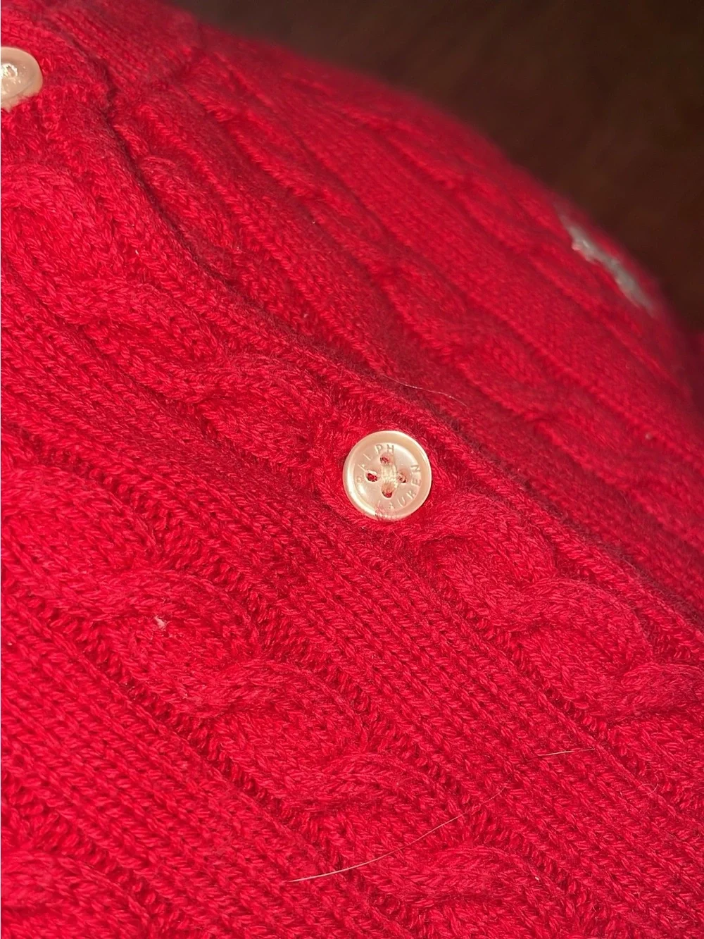 Ralph Lauren Baby Cable Knit Button-Up Sweater – Red, 24M